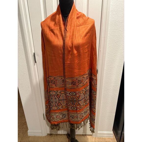 Women’s Orange Shawl Wrap Scarf  Soft Stole Large 27”x77” See Notes - Picture 1 of 14